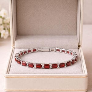 Emerald Cut Ruby Diamond Wedding & Anniversary Gift Bracelet 18K White Gold VVS1 (Import Free)