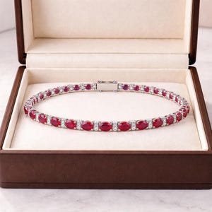 Oval Cut Ruby Diamond Wedding & Anniversary Gift Bracelet 18K White Gold VVS1 (Import Free)