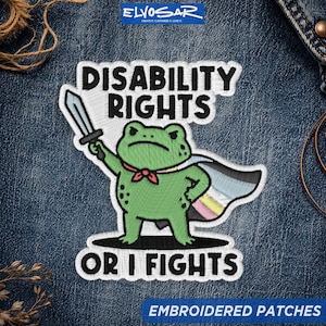 Écusson brodé « Droits des personnes handicapées ou je me bats » (Grenouille), écusson thermocollant humoristique « Fierté autiste », écusson à coudre pour veste ou sac à dos (sensibilisation au handicap)