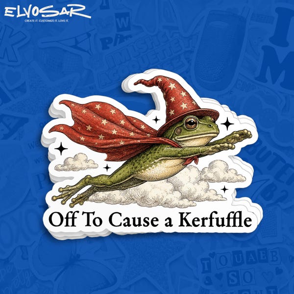 Off To Cause Kerfuffle Funny Dark Humor Weird Frog Animal Lovers Sticker, Sarcasm Mental Health Decal Waterproof Die Cut Stickers for Laptop