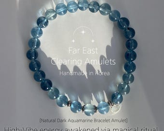 Genuine Dark Blue Aquamarine | Monster(Devil) Aquamarine 925 Silver Amulet 17.5cm | For Empaths, Healers, Tarot Readers | High Transparency
