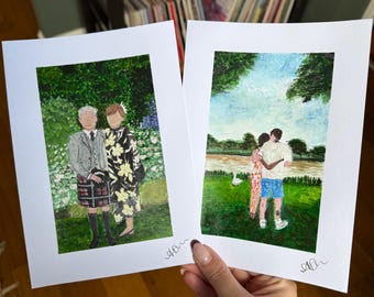 Custom Wedding / Family Portrait, Hand Painted Acrylic Art, A5 Postcard Size