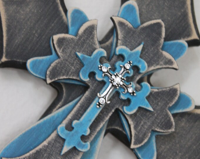 Turquoise and Black Wall Cross Etsy