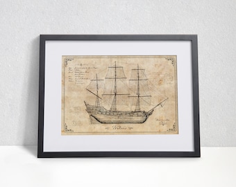 Walrus engineering design, Captain Flint pirate ship, Black Sails gift,  print, black sails art, Toby Stephens, pirate ship illustration