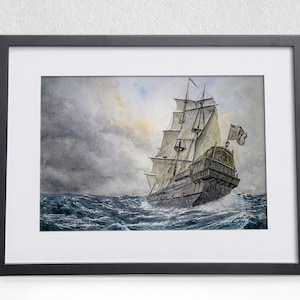 Walrus ship painting, Captain Flint's pirate ship, Black Sails gift, fine art print, black sails art, pirate art, pirate ship painting