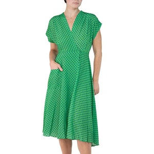 Morphew Collection Green & Blue Polka Dot Novelty Print Cold Rayon Bias Dress Master Medium image 1