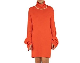 1990S Y’S Yohji Yamamoto Orange Wool Blend Knit Turtleneck Sweater