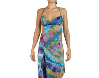 Morphew Collection Blue, Orange  Purple Silk Ice Dyed Dress