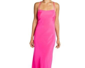 2000S Ralph Lauren Neon Pink Silk Faille Bias Cut Gown