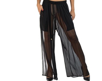 Morphew Collection Black Silk Chiffon Oversized Box Pleat Pants