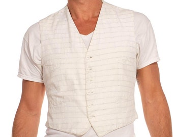 Victorian White Cotton Grey Dobby Stripe 4-Pocket Men's Vest