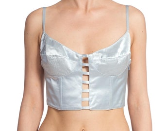 1990'S GIANNI VERSACE Baby Blue Satin Bra Top Buster Bustier