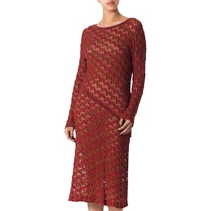 1970S MISSONI KNIT Style Burgundy Silk Long Sleeve Dress With Side Slit image 1