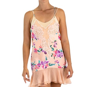 1990S Pink Multi Floral Polyester Lace Slip Dress image 1