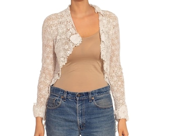 Victorian White Irish Crochet Jacket With Long Sleeves