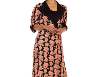 1930S Pink  Black Rayon Robe