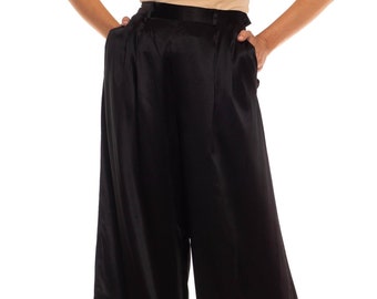 1980S Ralph Lauren Polo Black Silk Satin Palazzo Pants