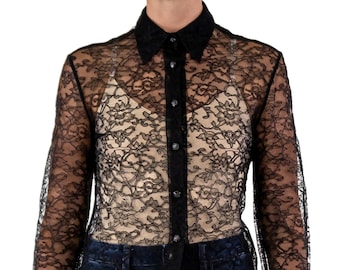 1990S Gianni Versace Black Lace Blouse