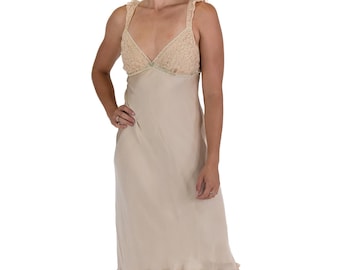 1990S Cream  Silk Slip Dress Made With Vintage Lace