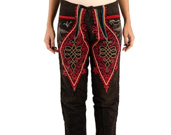 Victorian Brown Antique Wool Folk Pants With Epic Passementrie  Embroidery