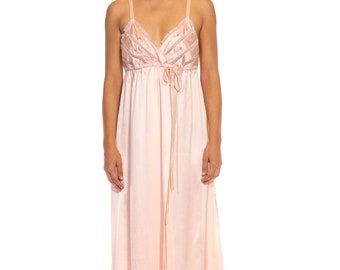 1990S Light Pink Silk Embroidered  Lace Trimming Slip Dress