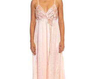 1990S Light Pink Silk Embroidered  Lace Trimming Slip Dress