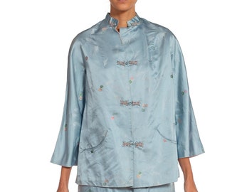 1950S Saks 5Th Ave Asian Silk Jacquard Lounge Pajamas