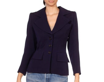 1980S Yves Saint Laurent Navy Blue Haute Couture Wool Wide Lapel Blazer