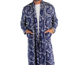 1940S Navy Blue Rayon Paisley Robe