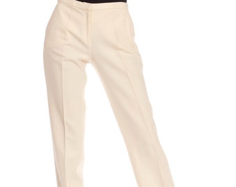 1990S Gianni Versace Cream Wool Crepe Cigarette Pants