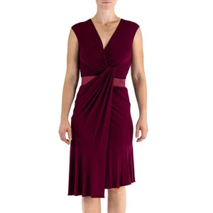 2000S Donna Karan Garnet Red Rayon Jersey Knot Front Ruched Dress With Belt image 1