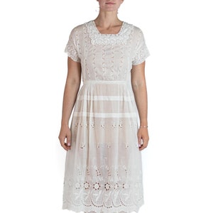 Edwardian White Organic Cotton Lawn Embroidered Lace Summer Tea Dress image 1