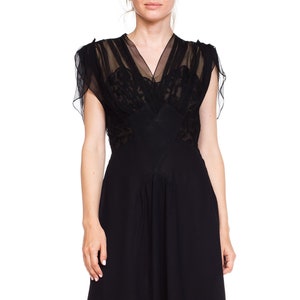 1940S Black Sheer Nylon & Lace Fitted Cocktail Dress image 1