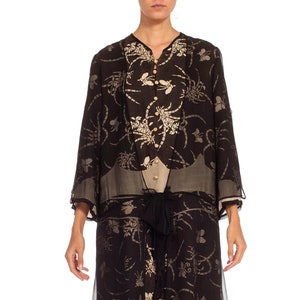 1920S Black Cream Silk Chiffon Made From Quing Dynasty Japanese Butterfly Kimono Dress image 1