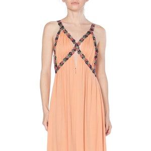 MORPHEW COLLECTION Peach Silk Jersey Dress With Cutout Front & 1930S Floral Trim image 1