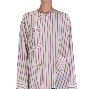 Victorian White Lavender Silk Striped Antique Pajama Top image 1