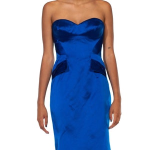 2000S Zac Posen Electric Blue Silk Duchess Satin Strapless Cocktail Dress image 1