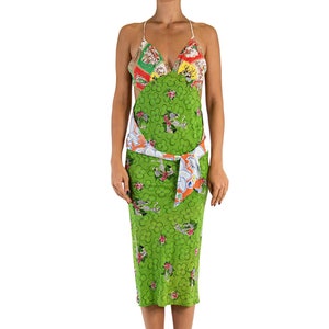 Morphew Collection Green Multicolored Bias Cut 1940S Cold Rayon Hawaiian Print Sagittarius Dress image 1