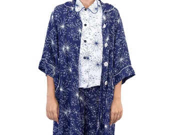 1940S Skylon Blue And White Cold Rayon Firework Print Pajamas