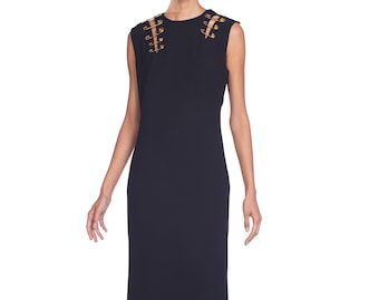 navy blue dress for baby girl F/W 2019 Look #60 NEW VERSACE BLACK DRESS GOWN W/GOLD TONE CHAINS DETAILS  38 - 2 at 1stDibs main image 1
