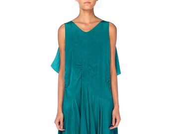 1920s Green Silk Dress With Bias Skirt Size: S