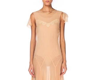1920s Chiffon Dress With Bias Skirt Size: XS