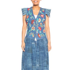 MORPHEW COLLECTION Floral Embroidered Cotton Denim & African Indigo Maxi Duster image 1