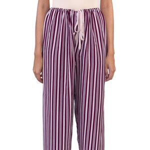 1940S Burgundy Striped Rayon Pajama Pants