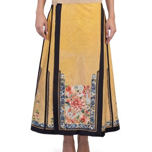 Victorian Yellow Hand Embroidered Silk Antique Chinese Skirt image 1