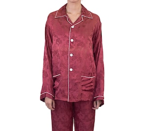 1940S Plaza Kobe Burgundy Rayon Jacquard Mens Pajamas