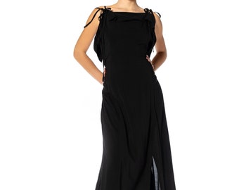 1990S Yohji Yamamoto Black Washed Rayon Asymmetrical Dress With Tie Straps