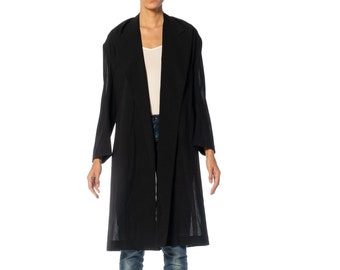 1990S YOHJI YAMAMOTO Black Wool Long Sleeve Sheer Blazer