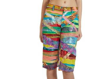 1990S ISSEY MIYAKE Pantalones cortos de cinta termofijada de poliéster multicolor