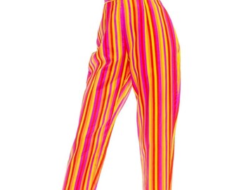 1990S Pink & Orange Striped Silk Pants